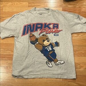 Inaka Power Gray Tee with Blue and Red Bear Graphic